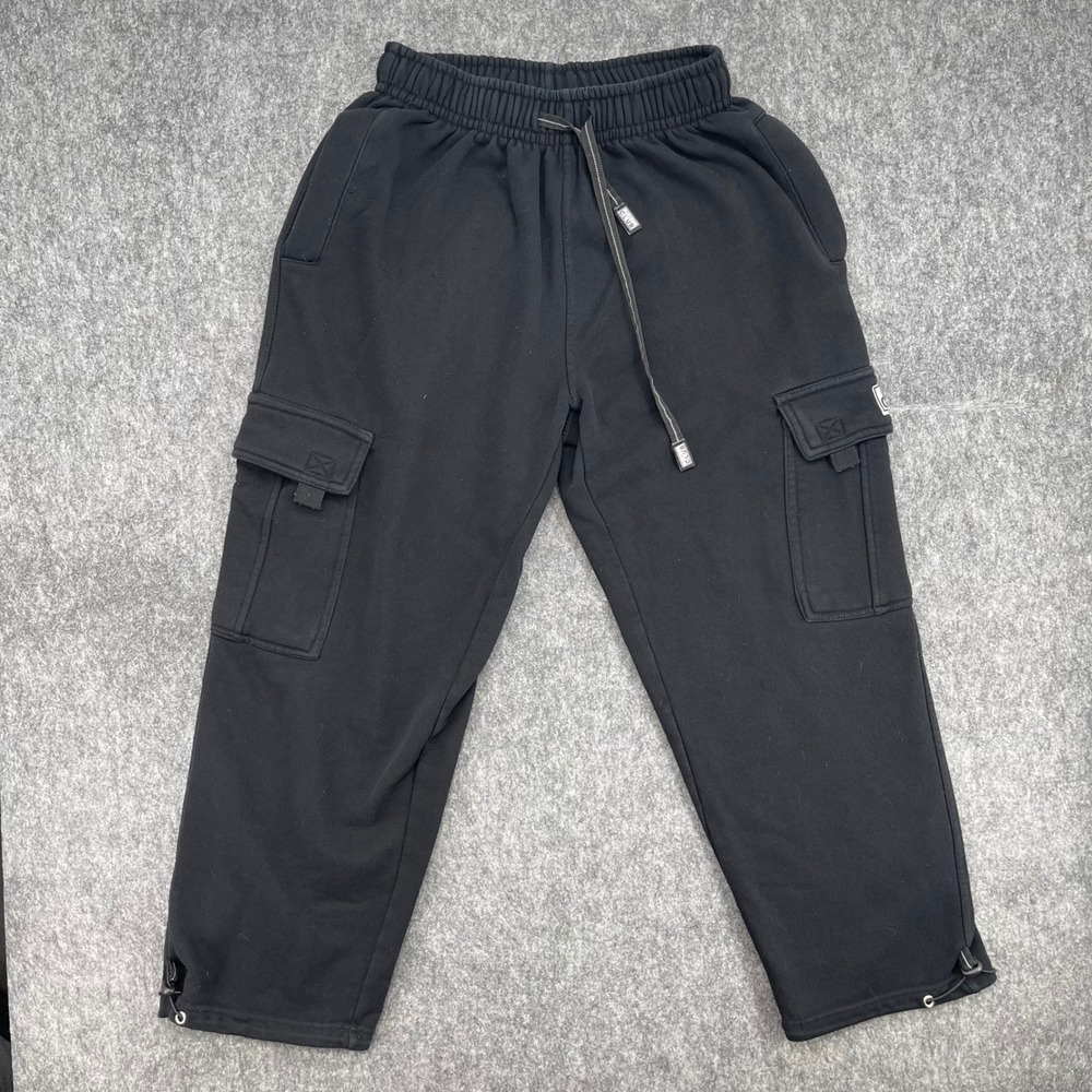 Pro Club Cargo Sweatpants Mens Small Black Fleece Joggers Adjustable